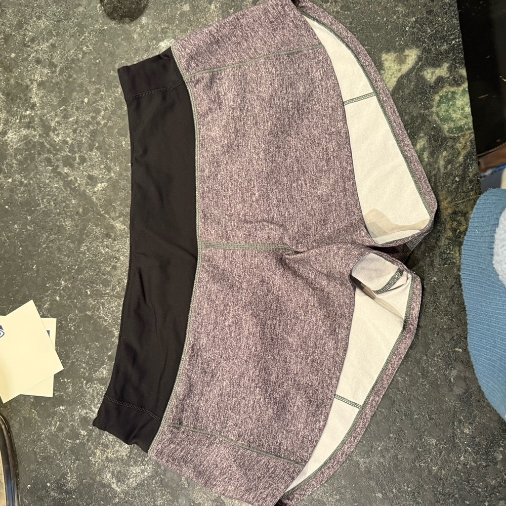 Lululemon Athletica Heathered White and Black Athletic Shorts